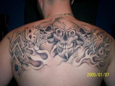 Flamin' Skull Tattoo (Upper Back)